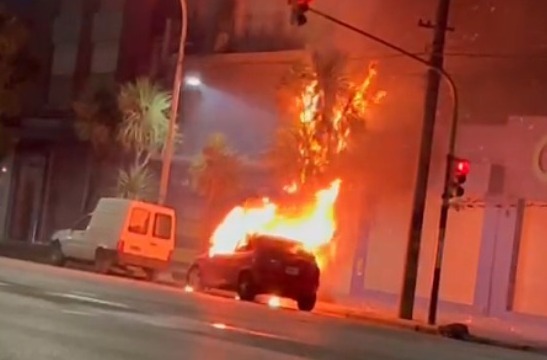 Un auto ardió en San José y el fuego alcanzó un árbol